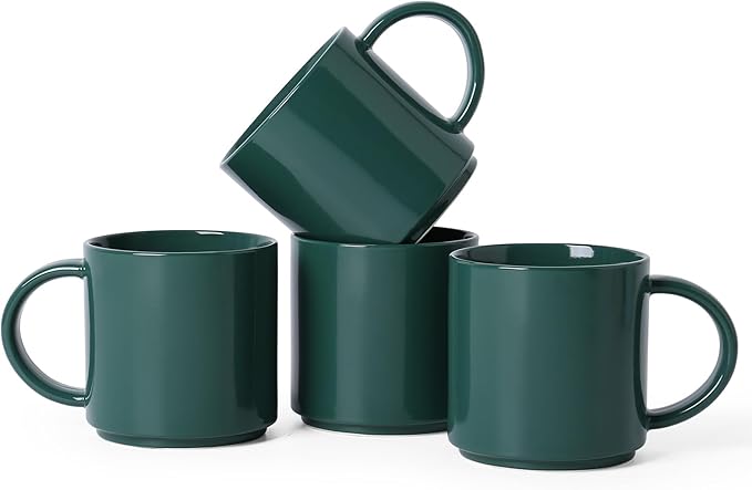 Coffee Mugs Set of 4, Stoneware Coffee Cups with Comfortable Handle, 16oz Ceramic Mugs for Kitchen & Office, Dishwasher & Microwave Safe - Green