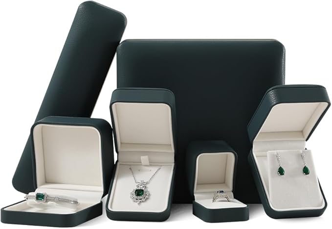 Leather Jewelry Box, Green Earring Storage, Luxury Gift Box for Engagement, Wedding, Elegant Diamond Case