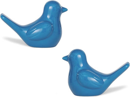 Artconal Small Blue Bird Statue Ceramic 2-Piece Set, 4½ inch Cute Knick Knack for Home Office Shelf Desk Decor