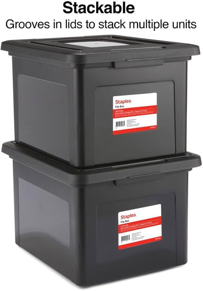 STAPLES File Box Plastic File Box Snap, Letter/Legal Size, Black, 4/Carton