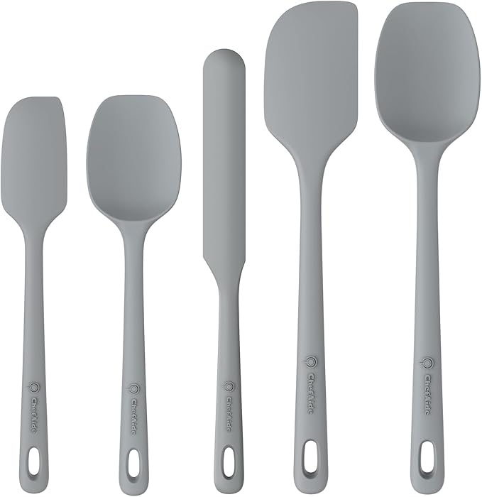 ChefAide 5 Pieces Silicone Spatula Set, Food Grade Rubber Spatula, Upgrade Strong Handle with Ergonomic Grip, Heat Resistant Up to 600°F for Nonstick Cookware, Cooking