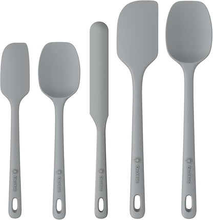 ChefAide 5 Pieces Silicone Spatula Set, Food Grade Rubber Spatula, Upgrade Strong Handle with Ergonomic Grip, Heat Resistant Up to 600°F for Nonstick Cookware, Cooking