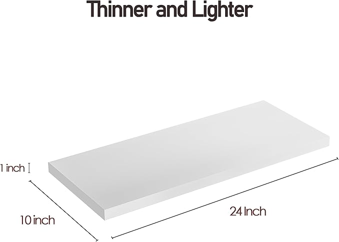 JPND Wall Shelf Set of 3, White Floating Shelves 24 in W x 10 in D x 1 in H, Wooden Floating Wall Shelf with Invisible Brackets for Living Room/Bedroom/Bathroom/Kitchen Storage and Decor