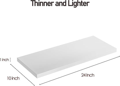 JPND Wall Shelf Set of 3, White Floating Shelves 24 in W x 10 in D x 1 in H, Wooden Floating Wall Shelf with Invisible Brackets for Living Room/Bedroom/Bathroom/Kitchen Storage and Decor