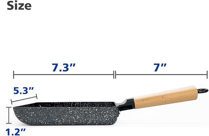 Ceramic Coating Square Japanese Tamagoyaki Omelette Small Skillet, Non-stick Rectangle Egg Roll Pan with Wood Handle (Dark Grey)