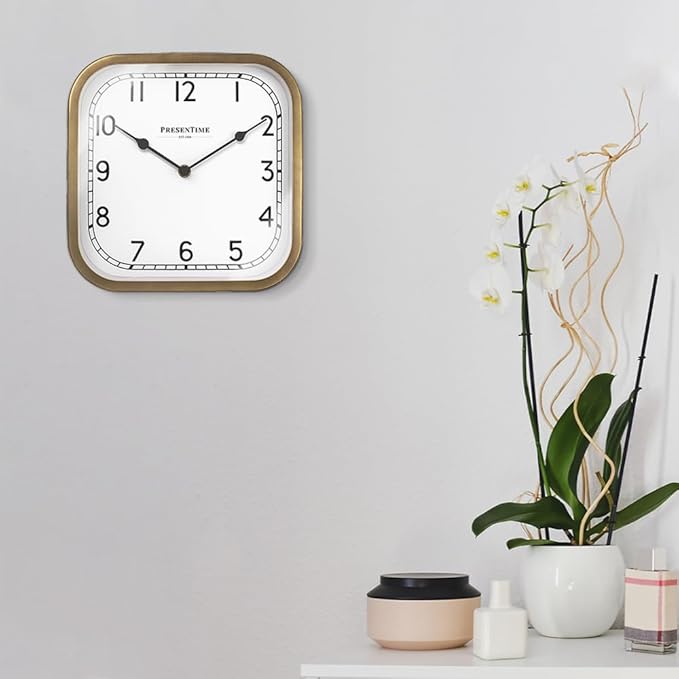 Presentime & Co 10" Anton Vintage Square Clock, Silent No Ticking, Wall & Mantel 2 in 1 Clock, Desk and Shelf Clock, Tabletop Décor, Antique Hamilton Gold