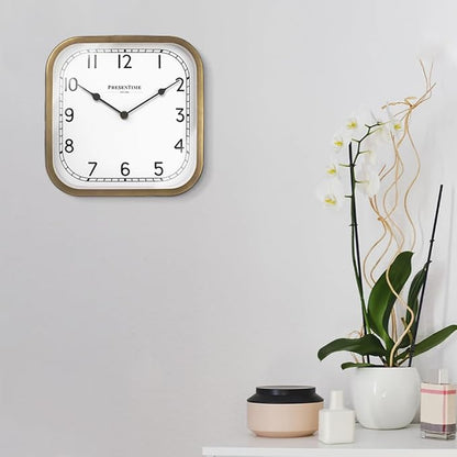 Presentime & Co 10" Anton Vintage Square Clock, Silent No Ticking, Wall & Mantel 2 in 1 Clock, Desk and Shelf Clock, Tabletop Décor, Antique Hamilton Gold