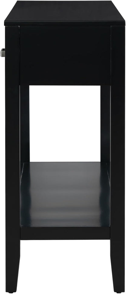 Merax Entryway Console Table with Storage, 3 Drawers Design/Wood Frame/Behind Couch & Sofa, Black