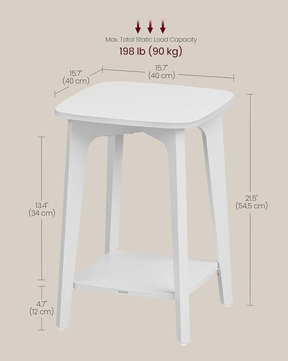VASAGLE MAEZO Collection - Side Table, 2-Tier Small Square End Table, Nightstand with Tapered Legs, Curved Transitions, for Small Spaces, Living Room, Bedroom, Cloud White ULET236W01