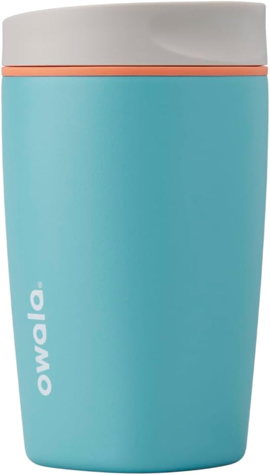 Owala SmoothSip Slider Insulated Stainless Steel Coffee Tumbler, Reusable Iced Coffee Cup, Hot Coffee Travel Mug, BPA Free 12 oz, Grey/Blue (Beachy Breeze) (Pack of 8)
