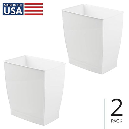 iDesign Small Plastic Bathroom Trash Can, Slim Rectangle Garbage Bin for Bedroom, Office, Dorm, 2-Pack, White