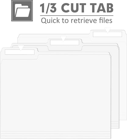 File Folder, PANDRI 120 Pack File Folder, 1/3 Cut Tab, Letter Size, Filing Folder for Office School Business, White