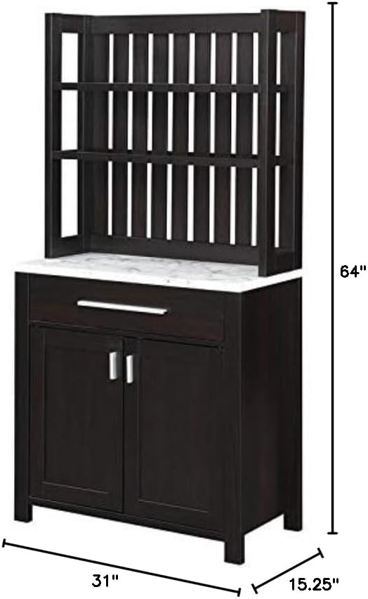 Pemberly Row Wine Bar w/Cabinet in Espresso Wood w/White Faux Marble Top