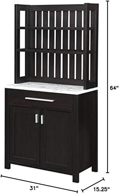 Pemberly Row Wine Bar w/Cabinet in Espresso Wood w/White Faux Marble Top