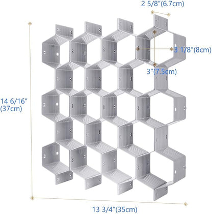 Poeland Drawer Divider Organizer Adjustable DIY Grid Honeycomb Drawer Divider for Underwear Belt Scarf Socks Gray