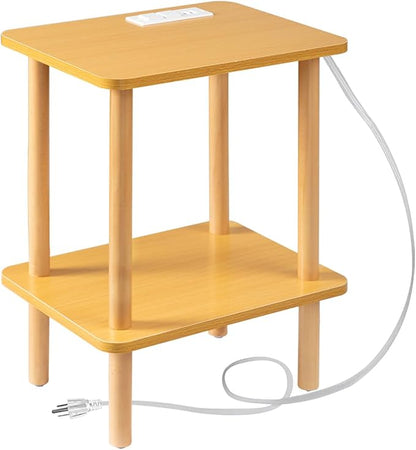 FORAOFUR End Table with Charging Station, Small Tables for Small Spaces in Living Room, Bedroom &Office, Nightstand Bedside Table with Solid Wood Legs, No Assembly Required