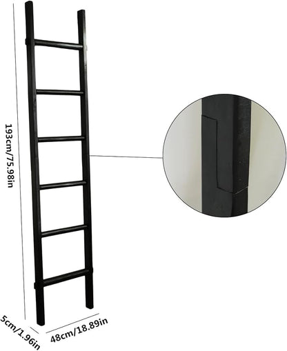Wooden Blanket Ladder - Natural & Motley Wood - Leaning Wall Decor for Bedroom, Bathroom, Living Room - Rustic Quilt Holder & Towel Rack (Black Wood Color, 76in（6-Tier）)