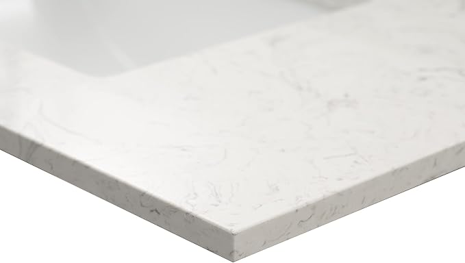 MSI Carrara Sky Vanity Top with Under Mount Rectangle Ceramic Sinks, Engineered Marble Stone, 4" CC Faucet Holes, 37"X22"