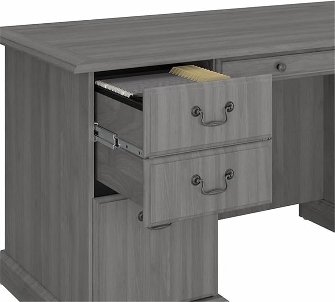 Bush Furniture Saratoga Executive Desk with Drawers, Modern Gray