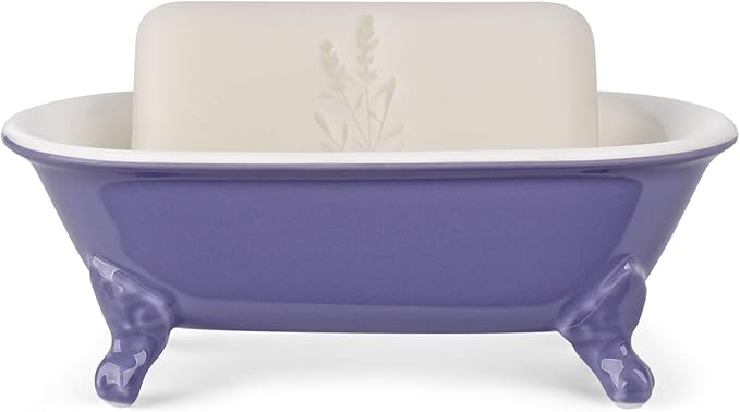 6.5" Ceramic Mini Decorative Clawfoot Bathtub Bar Soap Dish, Kitchen Sponge Holder and Shower Tray for Bathroom, 1 Pack(Jubilee)