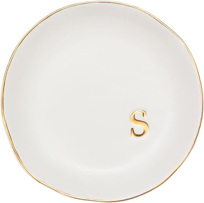 COLLECTIVE HOME - Ceramic Jewelry Tray, Decorative Trinket Dish for Rings Earrings Necklaces Bracelet Watch Keys, Birthday Mother's Day Christmas Gift for Women, 4.75", White Surface (S)