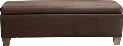 51 Inch Storage Ottoman, Storage Bench with Safety Hinge, Upholstered Synthetic Leather Ottoman Bench for Bedroom, Living Room, Entryway, Hallway, Foot Rest, Support 500lbs, Brown