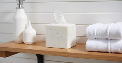 Travertine Tissue Box Cover Square Decorative Stone Klenex Box Holder for Bathroom & Living Room with Handcrafted Texture (Light White)