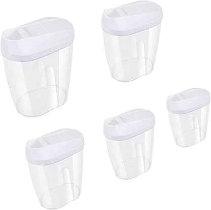 BPA-Free Plastic Sealing Canister Set (5-Piece) for Grains, Snacks, Nuts, Coffee - Clear Kitchen Storage Containers