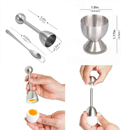 Xicennego Egg Cracker Topper Set of 5 - Includes 2 Egg Cups, 2 Spoons and 1 Cutter - Stainless Steel Easy Egg Opener