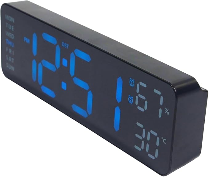OceeK Digital Wall Clock,Display Big Number Digital Clock,Color Modern Electric Small Silent Wall Clock 9", Black Frame Blue Big Digits