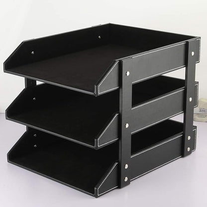 Leather Desk File Organizer, 3-Layer Stackable Tray, Used to Store documents, folders, Stationery, Magazines, Newspapers, Letters, and Other Home Office Sundries Desktop Organization Holder(Black)…