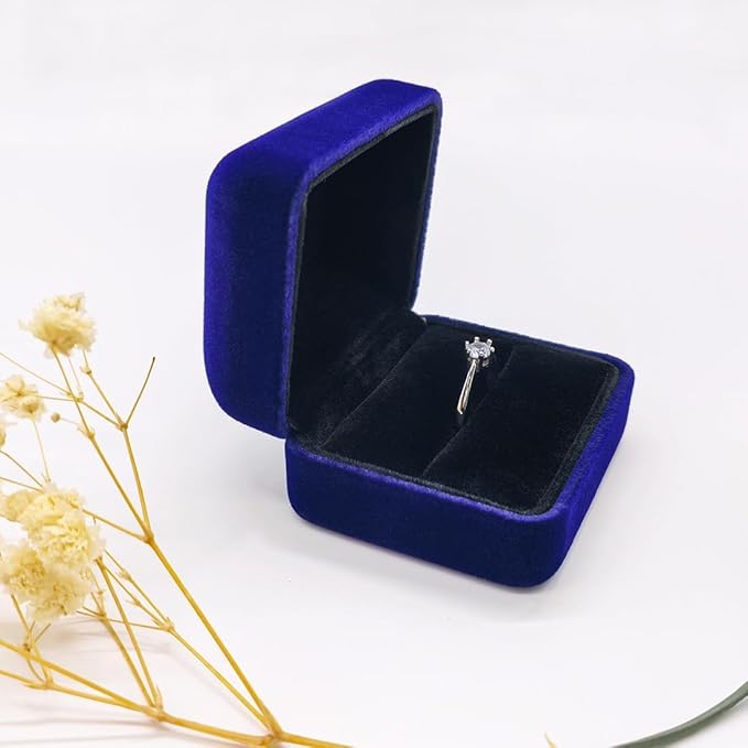 GBYAN 2 Pieces Velvet Ring Box, Jewelry Display Gift Box, Ring Case for Proposal,Engagement, Wedding,Blue