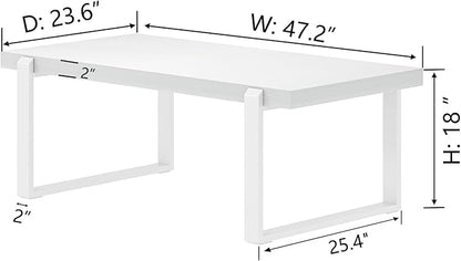 FOLUBAN White Coffee Table, Modern Rustic Wood and Metal Center Table, Rectangle Cocktail Tea Table for Living Room, 47 Inch