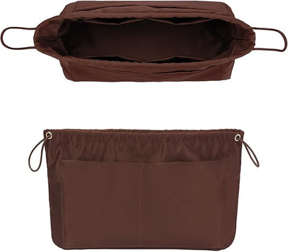 GIVLEFLY，Drawstring，Purse Organizer, Satin material Bag Organizer Insert Purse Organizer For Tote, Handbag,Satin material，Portability (Brown,Large)