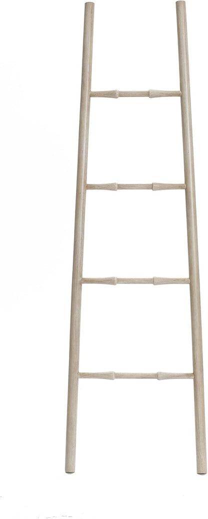 LuxenHome Rustic Blanket Ladder, 61'' Birch Wood 4-Rung Blanket Ladder, Farmhouse Towel Rack Stand for Bathroom Living Room Decor, Towel Holder House Furniture, Home Decor Accessories