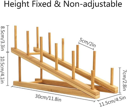 2 PCS Wooden Dish Rack Bamboo Drying Rack Stand Pot Lid Holder Kitchen Cabinet Organizer for Dish Plate Bowl Cup Pot Lid Cutting Board