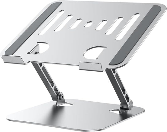 K&ZZ Sturdy and Portable Laptop Stand for Desk, Height Adjustable Riser with Ventilated Cooling, Foldable, Fits All Laptops up to 17.3 Inch, Silver
