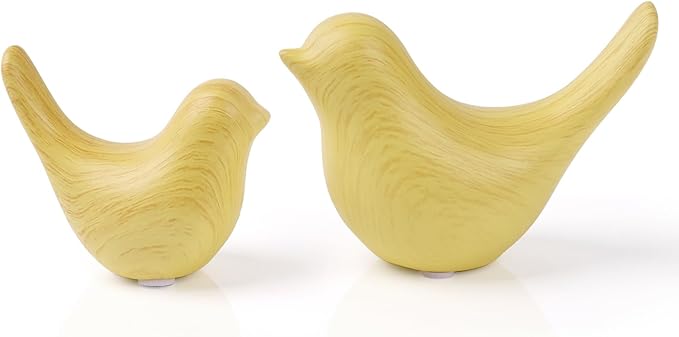 WhimWove 2 Pcs Ceramic Small Bird Figurines Modern Animal Statues for Home 、Room Decor and Bedroom Decor and Bookshelf Display (Light Wood Grain)