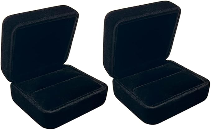 GBYAN 2 Pieces Velvet Ring Box, Jewelry Display Gift Box, Ring Case for Proposal,Engagement, Wedding,Black