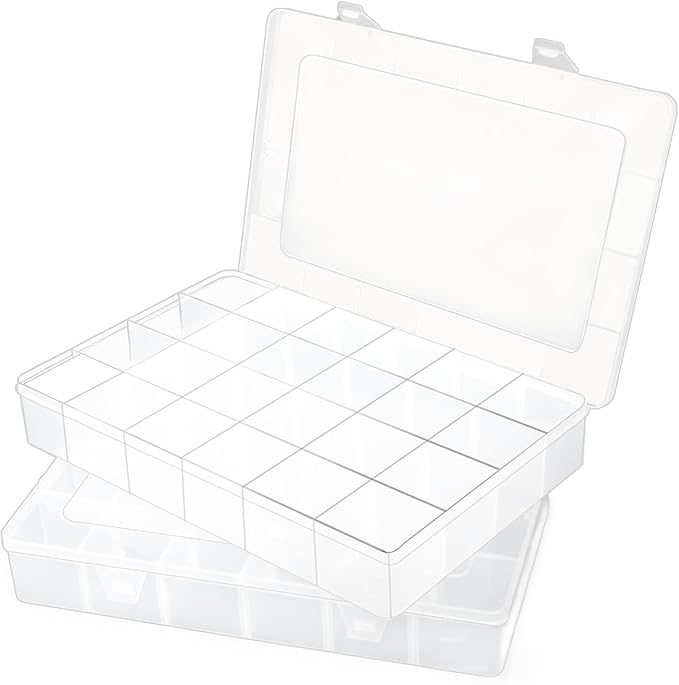 2 Pcs Large 24 Grids Plastic Organizer Box, Grids Clear Plastic Organizer Box, for kitchen Storage, Party and Travel