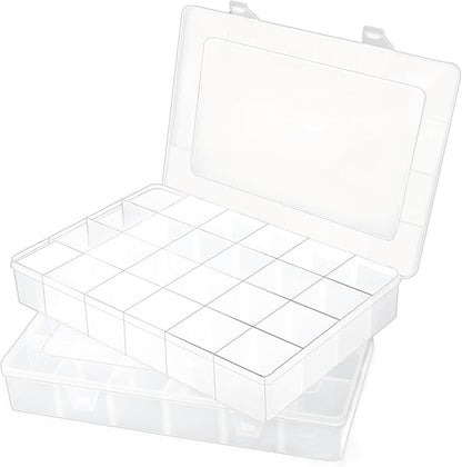 2 Pcs Large 24 Grids Plastic Organizer Box, Grids Clear Plastic Organizer Box, for kitchen Storage, Party and Travel