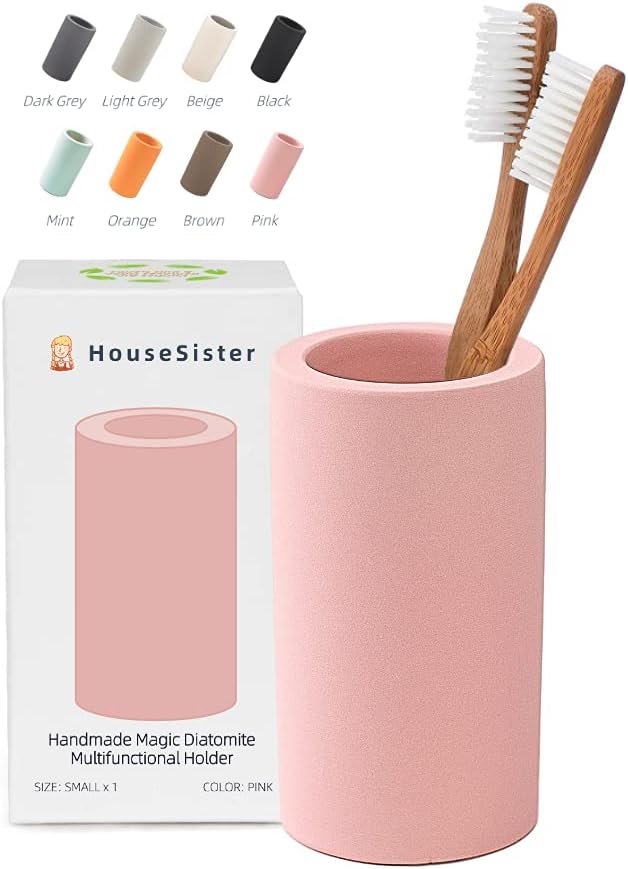 Fast-Drying Diatomite Toothbrush Holder - Bathroom Countertop Organizer Stand for Toothpaste, Makeup Brushes, Razors & Accessories (Pink)