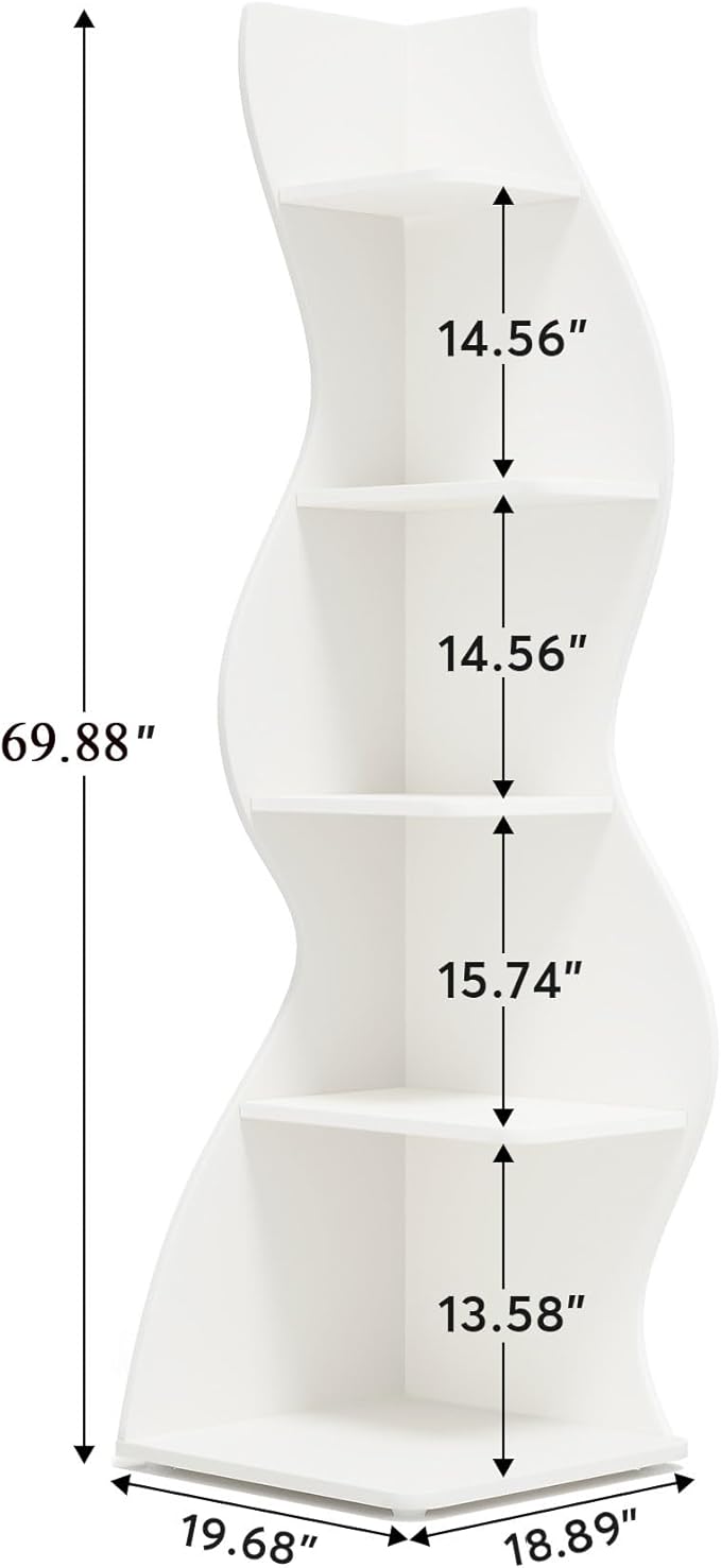Tribesigns Corner Shelf, Modern 5-Tier Wall Corner Bookshelf, Stylish Corner Small Bookcase Storage Rack Plant Stand with Unique Shape for Living Room, Home Office (White, 1PC) | Stylish, Storage Rack, Plant Stand, Unique Shape, Living Room, Home Office
