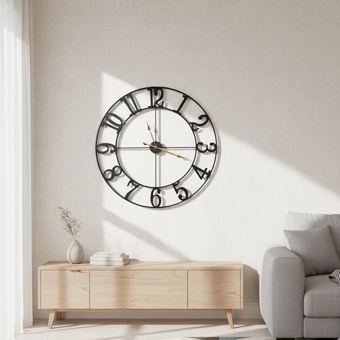 Zabiki 36 Inch Large Wall Clock Modern, Oversized Arabic Numeral Vintage Farmhouse Decorative Black Metal Wall Clock for Living Room Decor, Xmas, Birthday Gift