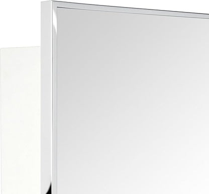 TEHOME 16.5'' x 24'' Chrome Recessed and Surface Mount Bathroom Medicine Cabinet with Mirror Square Cornered Metal Framed Rounded Rectangle Medicine Cabinet Mirror