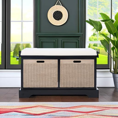 Safavieh Home Collection Landers Black 2-Drawer/Cushion Storage Bench (Fully Assembled) BCH5702B