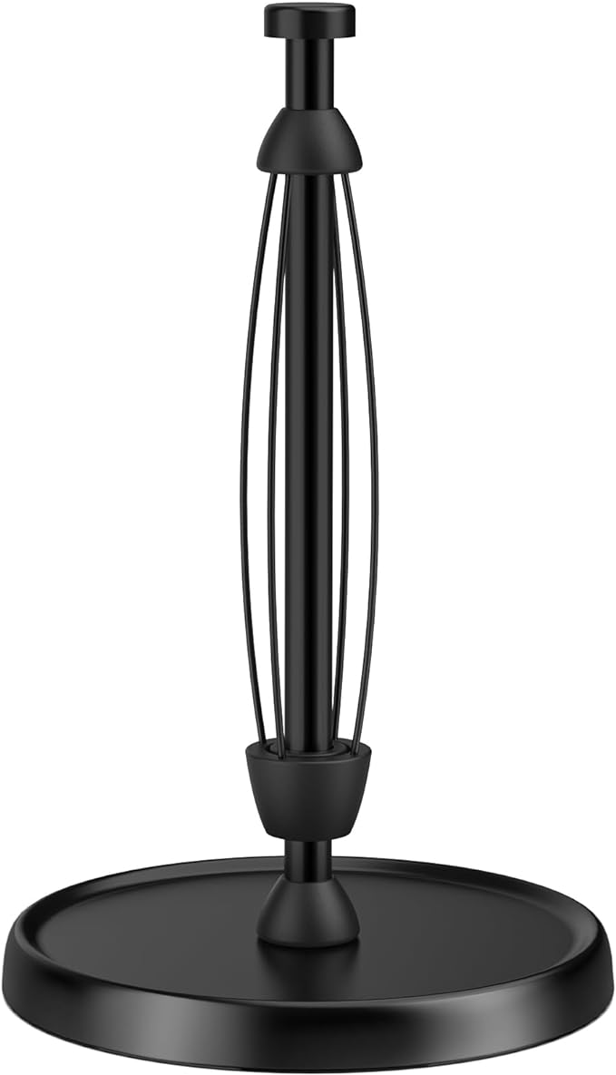 Paper Towel Holder Countertop, One-Handed Tear, Stainless Steel, Weighted Base, Black, Paper Towel Roll Holder Stand with Ratchet Mechanism for Kitchen Bathroom Farmhouse Essentials Decor Accessories