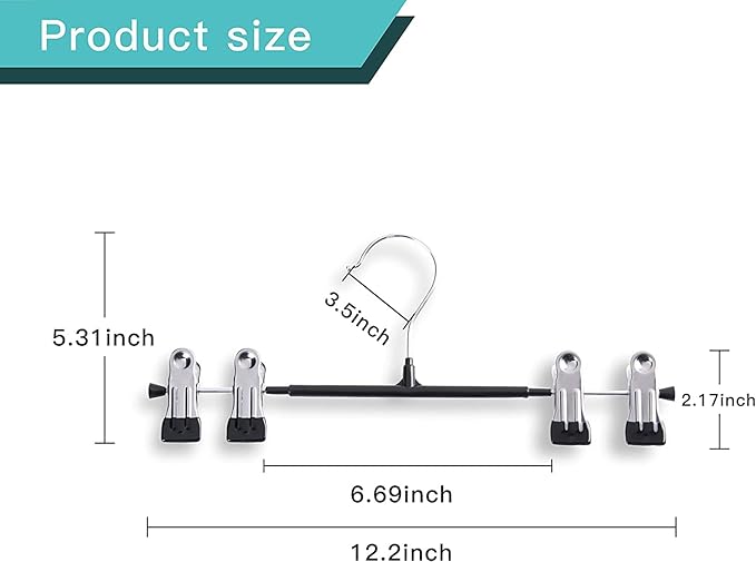30PACK Pants Hangers with Clips Adjustable Skirt Hangers for Women Black Metal Non-Slip Trousers Hanger Heavy Duty Space Saving Clothes Hangers for Shorts,Jeans,12Inch