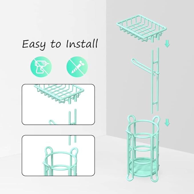 Toilet Paper Roll Holder Stand Nautical Bathroom Tissue Dispenser with Shelf for Larger Rolls-Mint