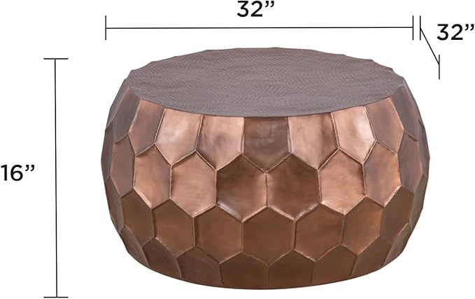 CT101 Modern Contemporary Round Aluminum Material 32" Coffee Table, Farmhouse Table with Glossy Diamond-Patterned Base Antique Copper
